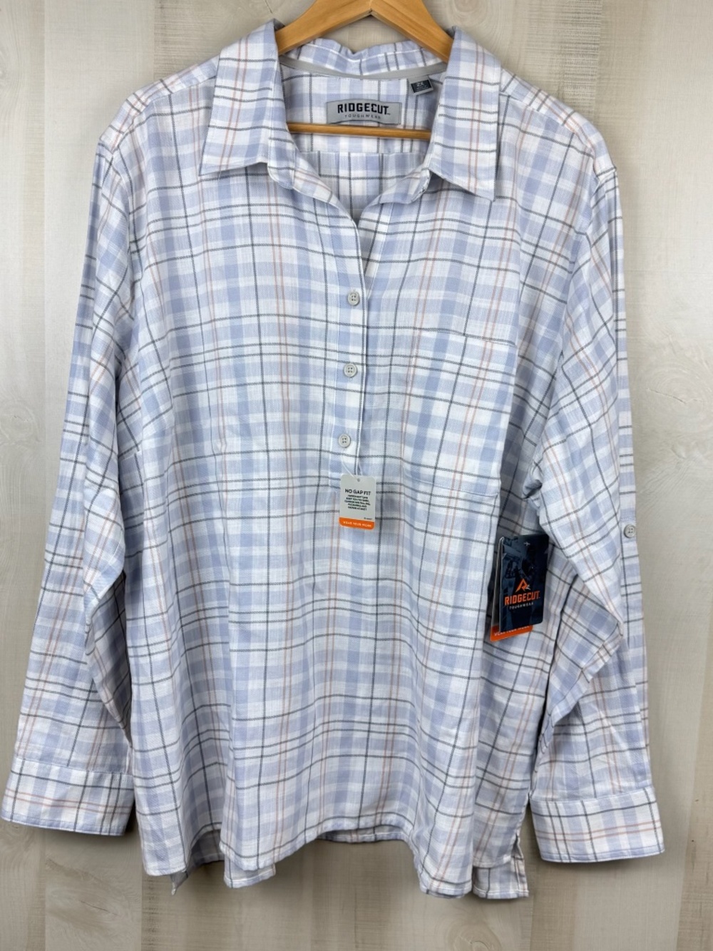 NWT Ridgecut Toughwear Women’s Long Sleeve Popover Work Shirt Pastel Plaid 2X
